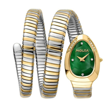 Luxury & Elegant: MEDUSA Serpentis Collection | Two-Tone Emerald Green Snake Wrap Watch
